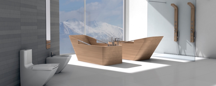 Italienische Luxus Bäder mit Badewannen aus edlem Holz 