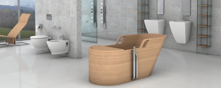 Italienische Luxus Bäder mit Badewannen aus edlem Holz 