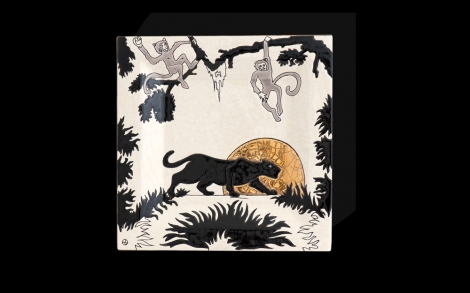 Kunst aus Porzellan Keramikteller und Tiere von Longwy Teller Cendrier Carre GM Le Soleil d Or