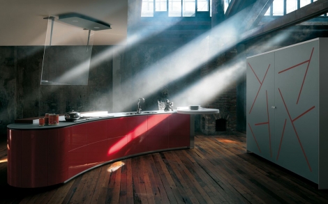 Moderne Kuechen Valcucine Kueche LaCucinaAlessi Glas Glaenzend Rot