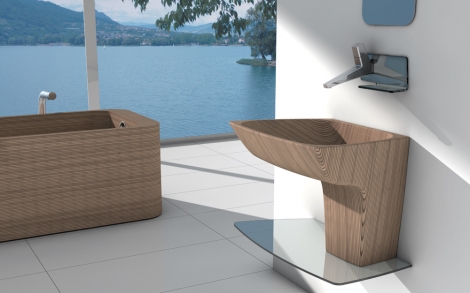 Baddesign aus Holz von Plavisdesign Ambientazione Waschtisch und Badewanne