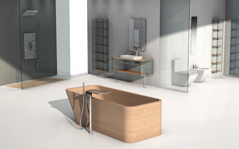 Baddesign aus Holz von Plavisdesign Ambientazione Badewanne 2