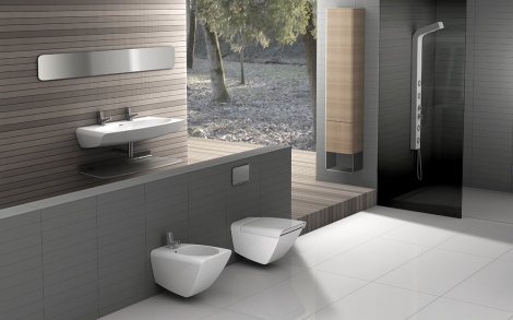 Baddesign aus Holz von Plavisdesign Bullo Design Swift Doppel Waschtisch Bidet und WC