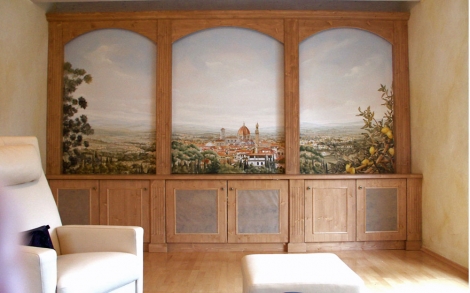 Wandgestaltung Wandmalerei von Akram Sultan Gemalte Toskanaaussicht