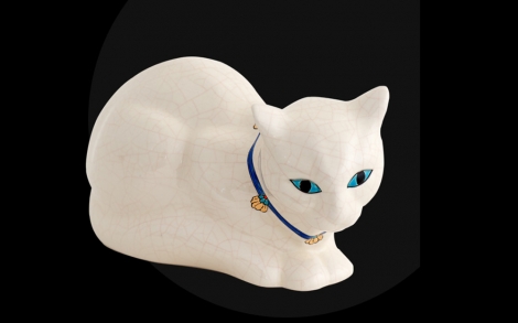 Kunst aus Porzellan Keramikteller und Tiere von Longwy Keramikfigur Chat Dany Collier