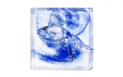 Dekoration Einrichtung Kosta Boda Kunst Fliese  Fish Blue Klar