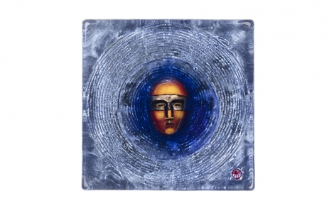 Dekoration Einrichtung Kosta Boda Kunst Fliese  Head Blau Orange