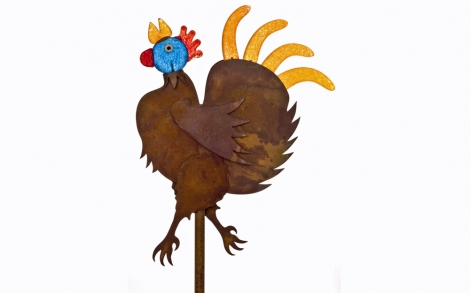 Gartenskulpturen von Borowski Gallery Rooster orange  Windspiel