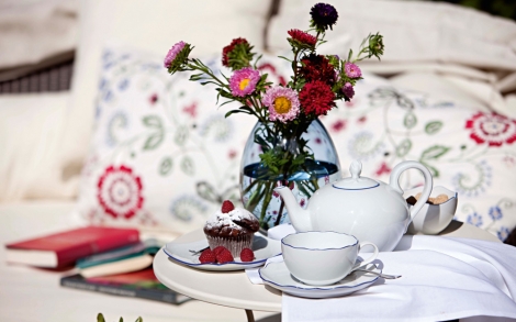 Porzellan und Geschirr Design Rosenthal Hutschenreuther Tee Service Ann Marie Blue Line
