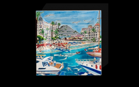 Kunst aus Porzellan Keramikteller und Tiere von Longwy Teller Cendrier Carre G M Cote dAzur de Cannes